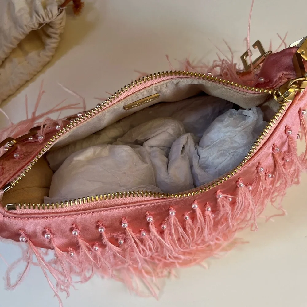 Cult Gaia pink ostrich feather- Gia Shoulder Bag Azalea - Picture 3 of 15